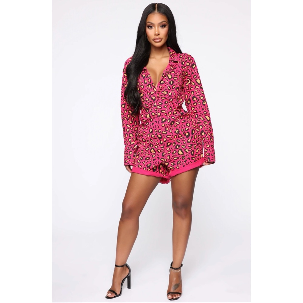 Fashion Nova Fuchsia Sight To See Leopard Romper